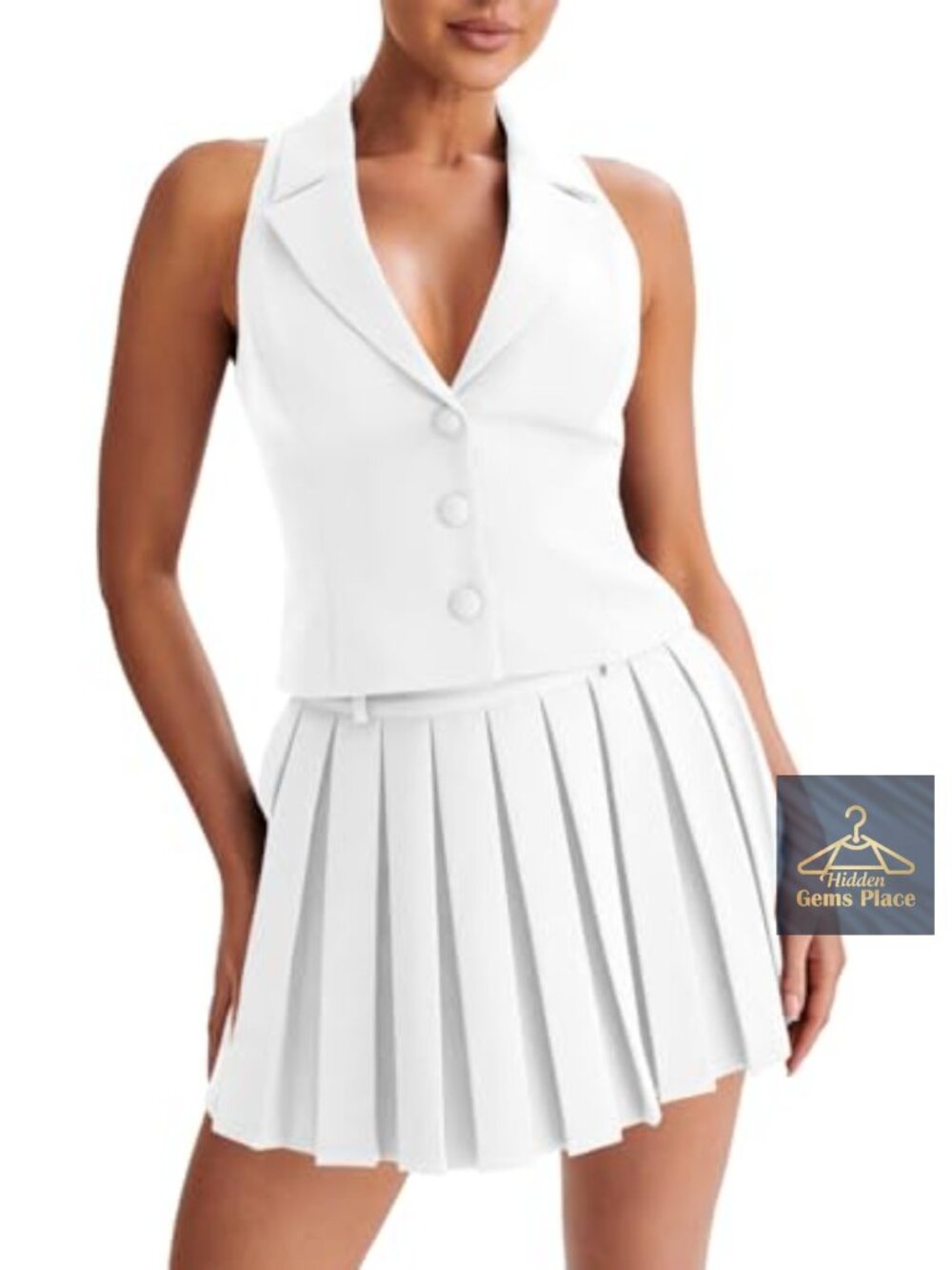 2 Piece Skirt Set Vest Blazer Sleeveless Suit Summer Outfit
